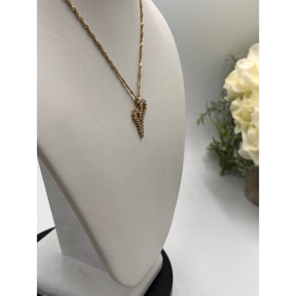 Yellow Gold 14kt Cubic Zirconia Heart Pendant 10k Singapore Chain Necklace *14” - Picture 4 of 12